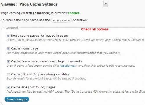 page cache settings