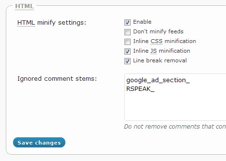 minify html settings
